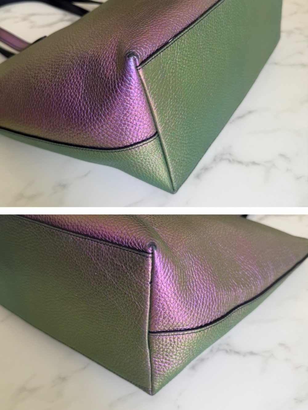 Coach Taylor Tote In Hologram Oil Slick Leather Purple Green Top Zip Large 57329 - Picture 12 of 16